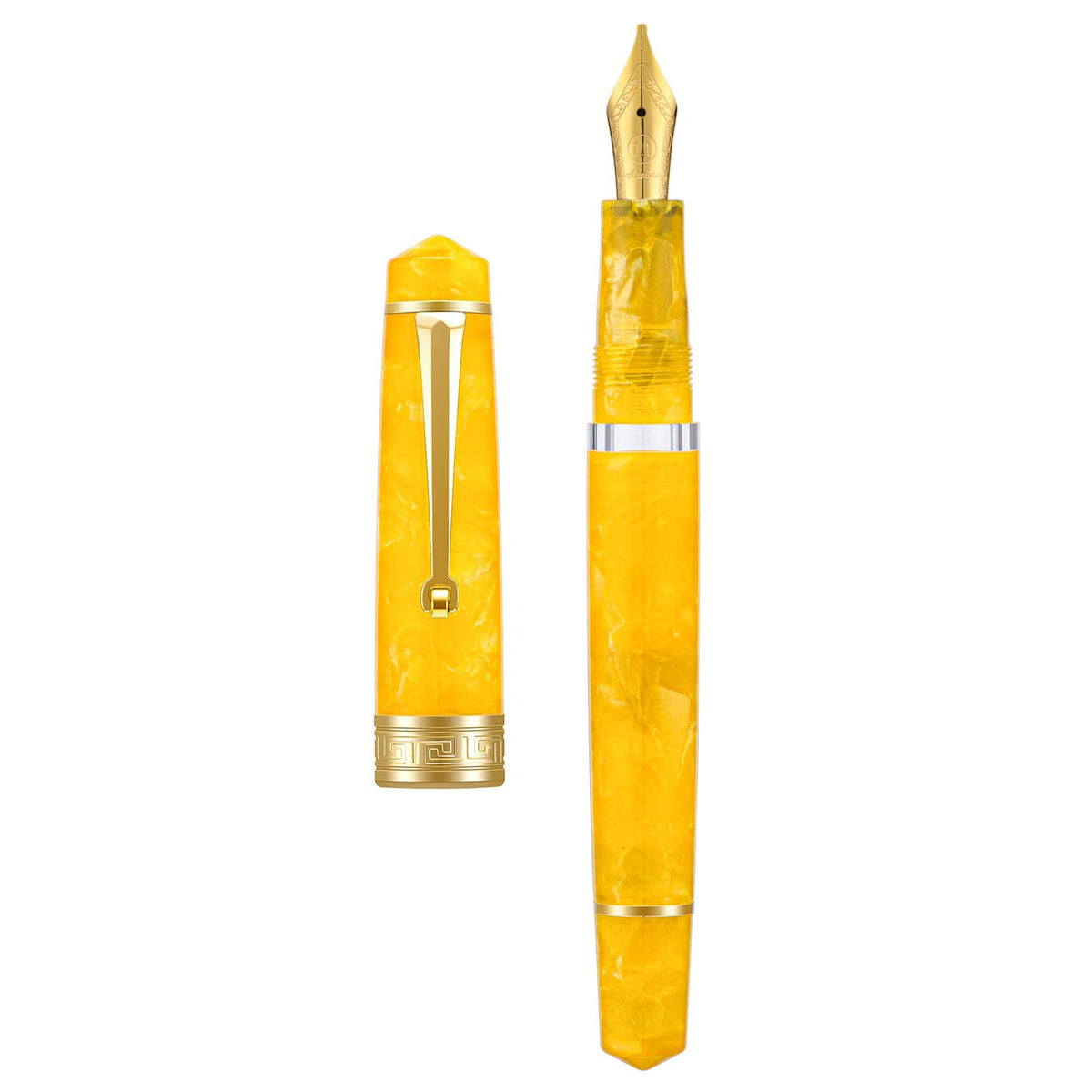 Asvine P20 Piston Fountain Pen Gradual Yellow Resin, Iridium Extra Fine Nib Gold Trim Smooth Writer Collection with Case Set
