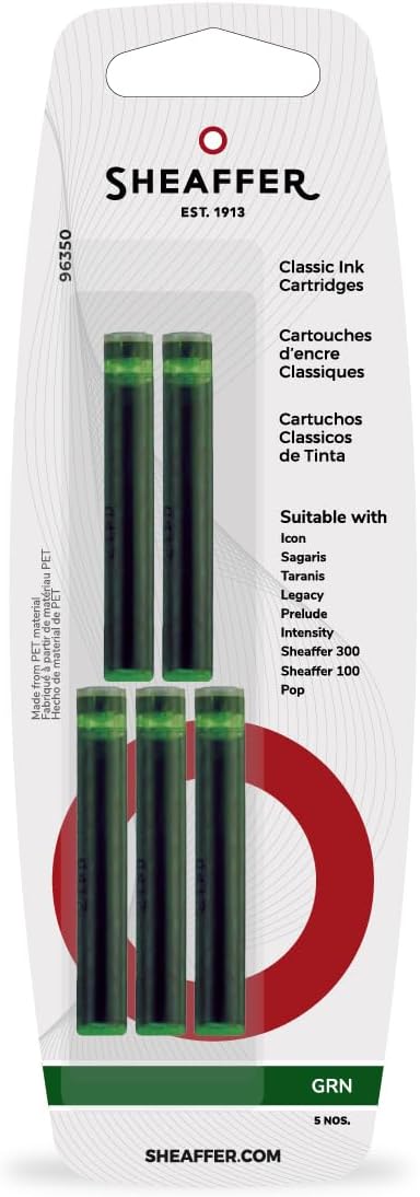Sheaffer Skrip Fountain Pen Ink Cartridges Green - Pack of Five