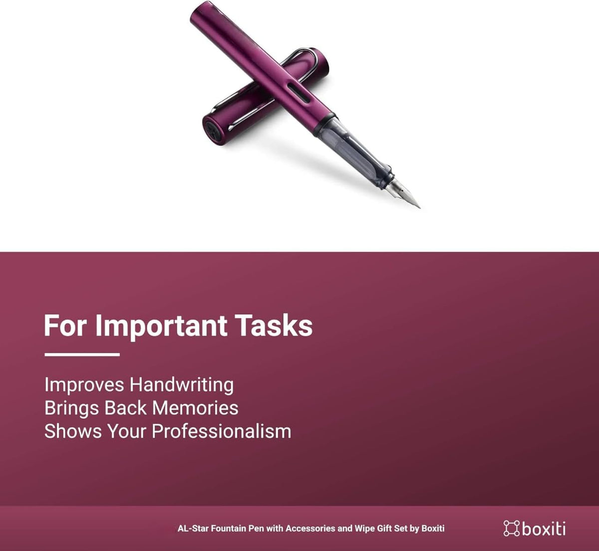 Fountain Pen Compatible with Lamy AL-Star | Black Purple | Fine Nib | 5 Black Ink Cartridges, Z28 Converter and Wipe