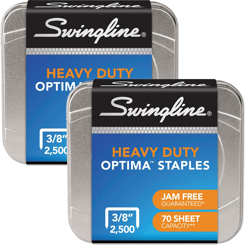 Swingline Staples, Optima, Heavy Duty, 3/8" Length, Jam Free, 125/Strip, 2500/Box, 2 Pack (35557)