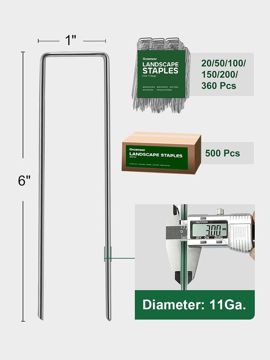 GROWNEER 100 Pack Landscape Staples 6 inch Galvanized Steel Garden Stakes