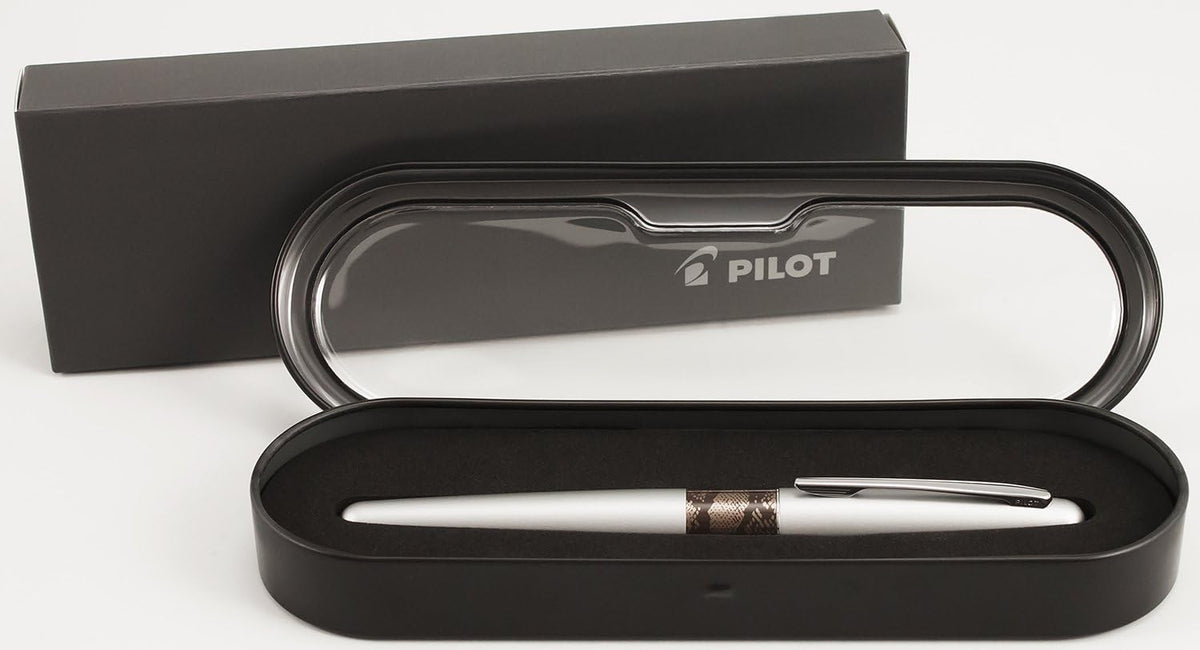 PILOT MR Animal Collection Fountain Pen in Gift Box, Matte Silver Barrel with Python Accent, Medium Point Stainless Steel Nib, Refillable Black Ink (91137)