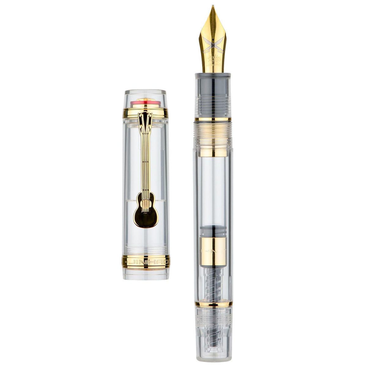 Jinhao 1935 Tiandao Series Fountain Pen, Size 8 Fine Nib Palace Red & Transparent Acrylic with Guitar Clip and Large Capacity Converter