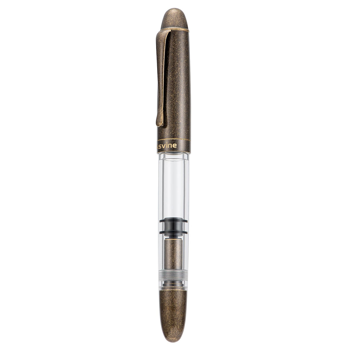 Asvine P30 Piston Fountain Pen Extra Fine, Retro Brass Style, Transparent Acrylic Large Ink Capacity Writing Gift Box