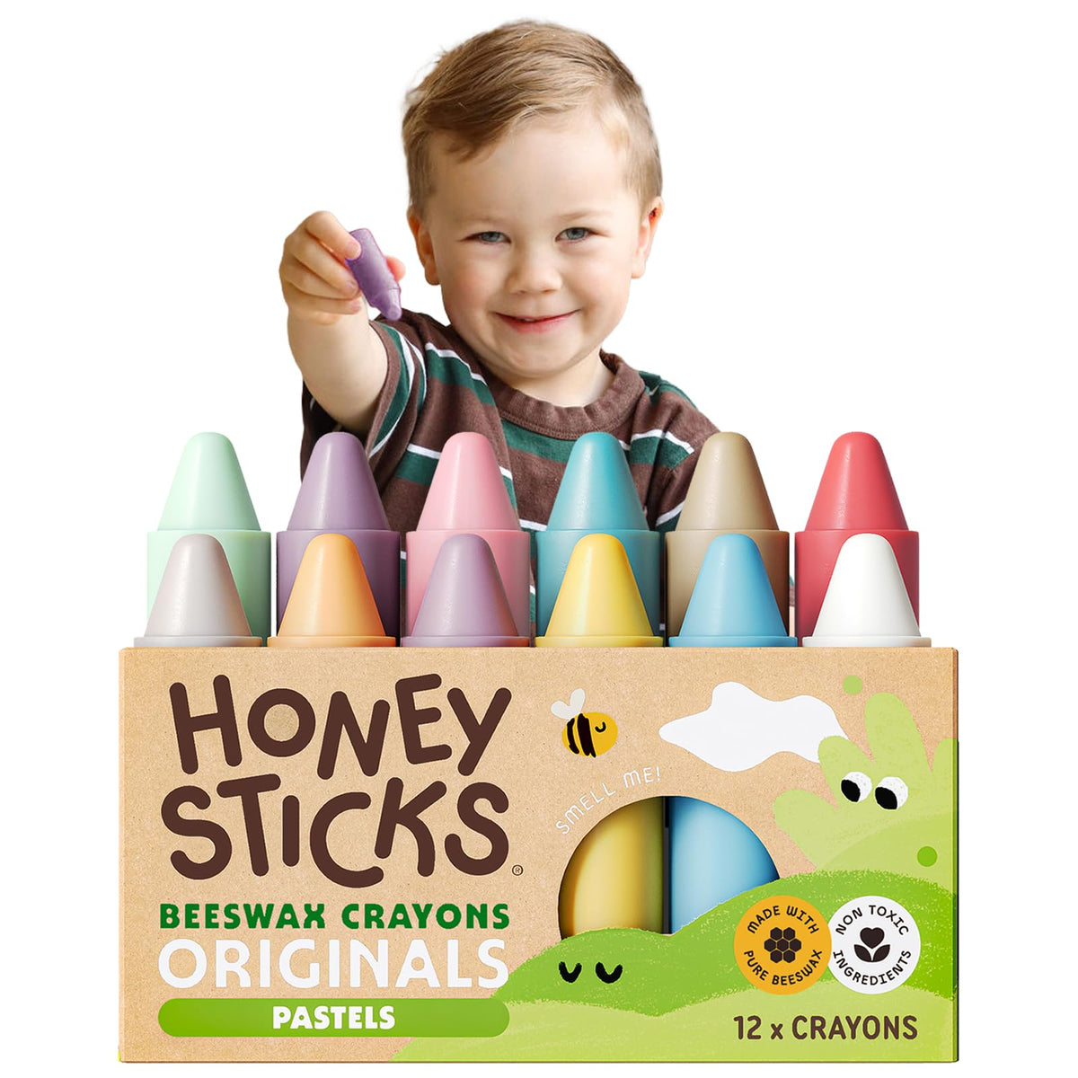 Honeysticks 100% Pure Beeswax Crayons (12 Pack) - for Baby 1+, Toddlers 1-3