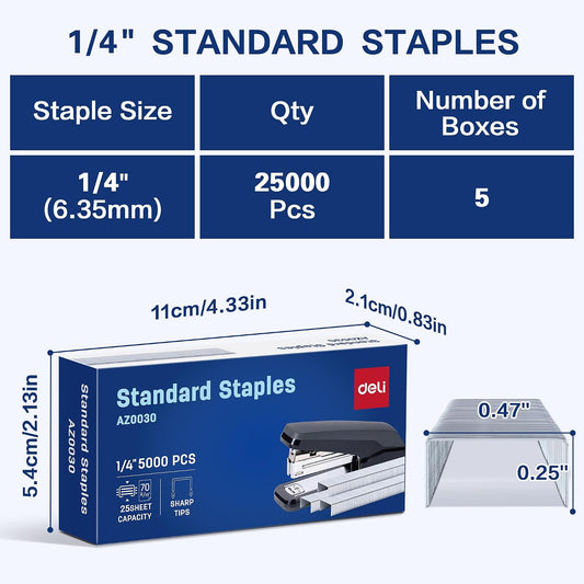 Deli Staples, 25000 Staples, 1/4'' Length, 210/Strip, 5 Boxes of 5000 Each