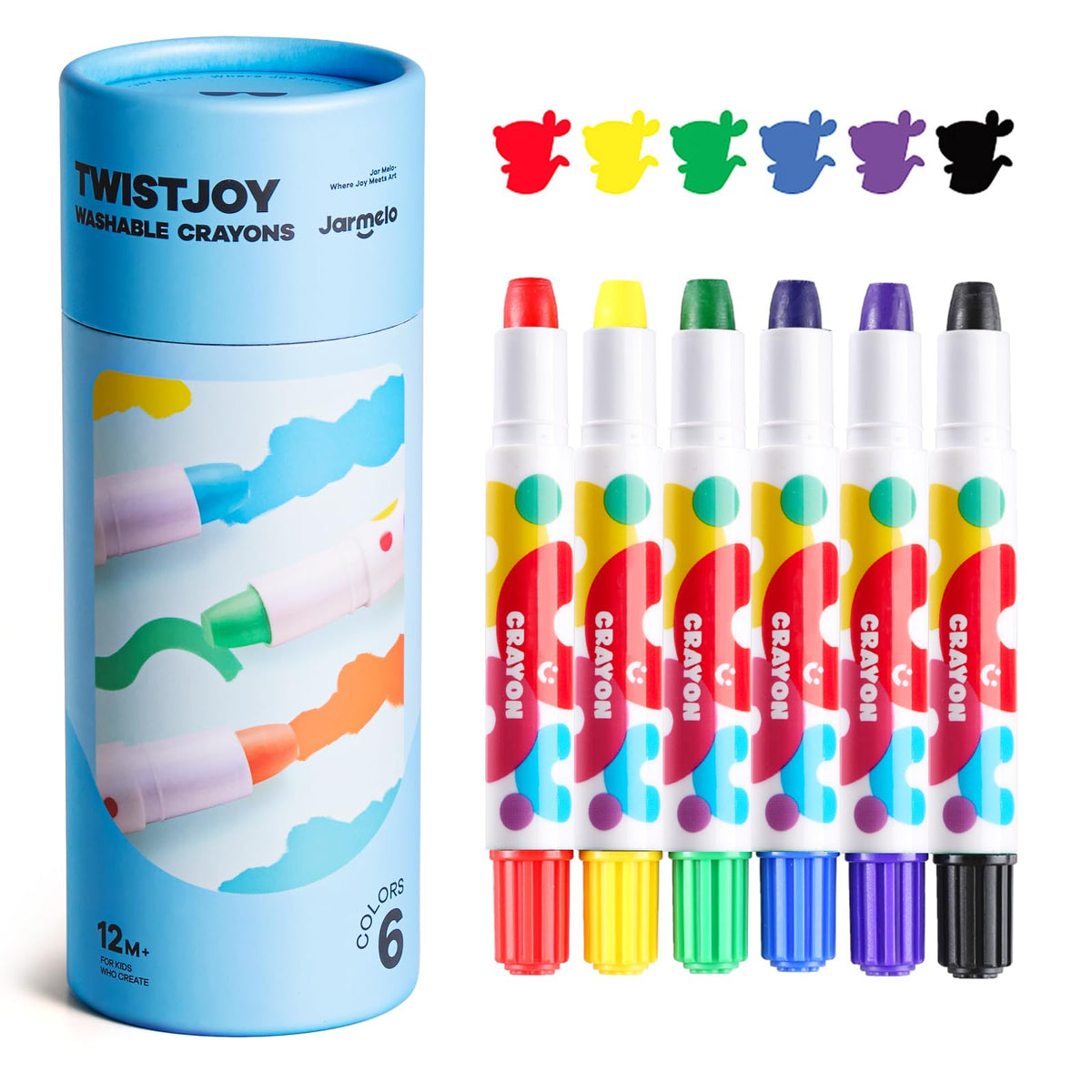 Jar Melo Jumbo Crayons for Toddlers, 6 Colors TwistJoy Washable Crayon