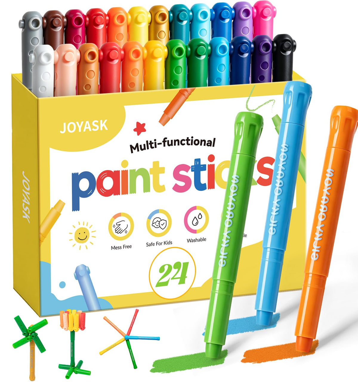 24 Colors Silky Twistable Crayons with Interlocking Caps, Washable Crayons