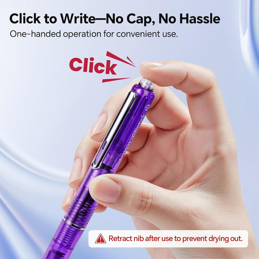 WRITECH Clictek Fountain Pen Retractable: Medium Nib Black Ink 10 Cartridge