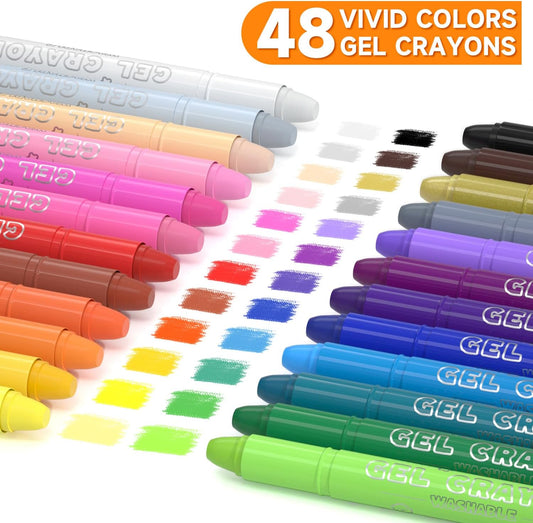Shuttle Art 48 Colors Gel Crayons for Toddlers, Non-Toxic Crayons Set with 1 Brush and Foldable Case for Kids Children Coloring, Crayon-Pastel-Watercolor Effect, Ideal for Window Paper Glass