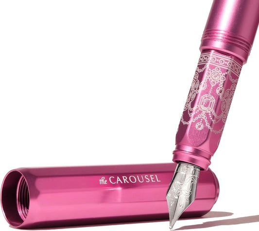 Ferris Wheel Press | Aluminum Carousel Fountain Pen | Little Miss Jubilee | Aircraft grade aluminum body | Threaded cap with air seal system | Dark Pink | Fine
