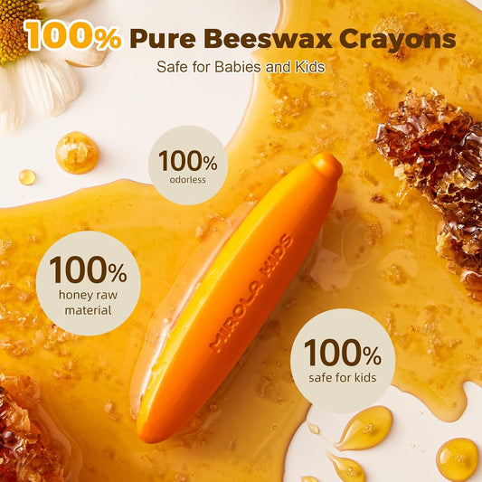 24 Colors 100% Pure Beeswax Crayons for Toddlers 1-3,Non-Toxic Crayons with 108 Free Coloring Books PDF Pages, Safe for Babies and Toddlers, Washable Crayon For Kids Ages 4-8 Unbreakable, Easy To Hold