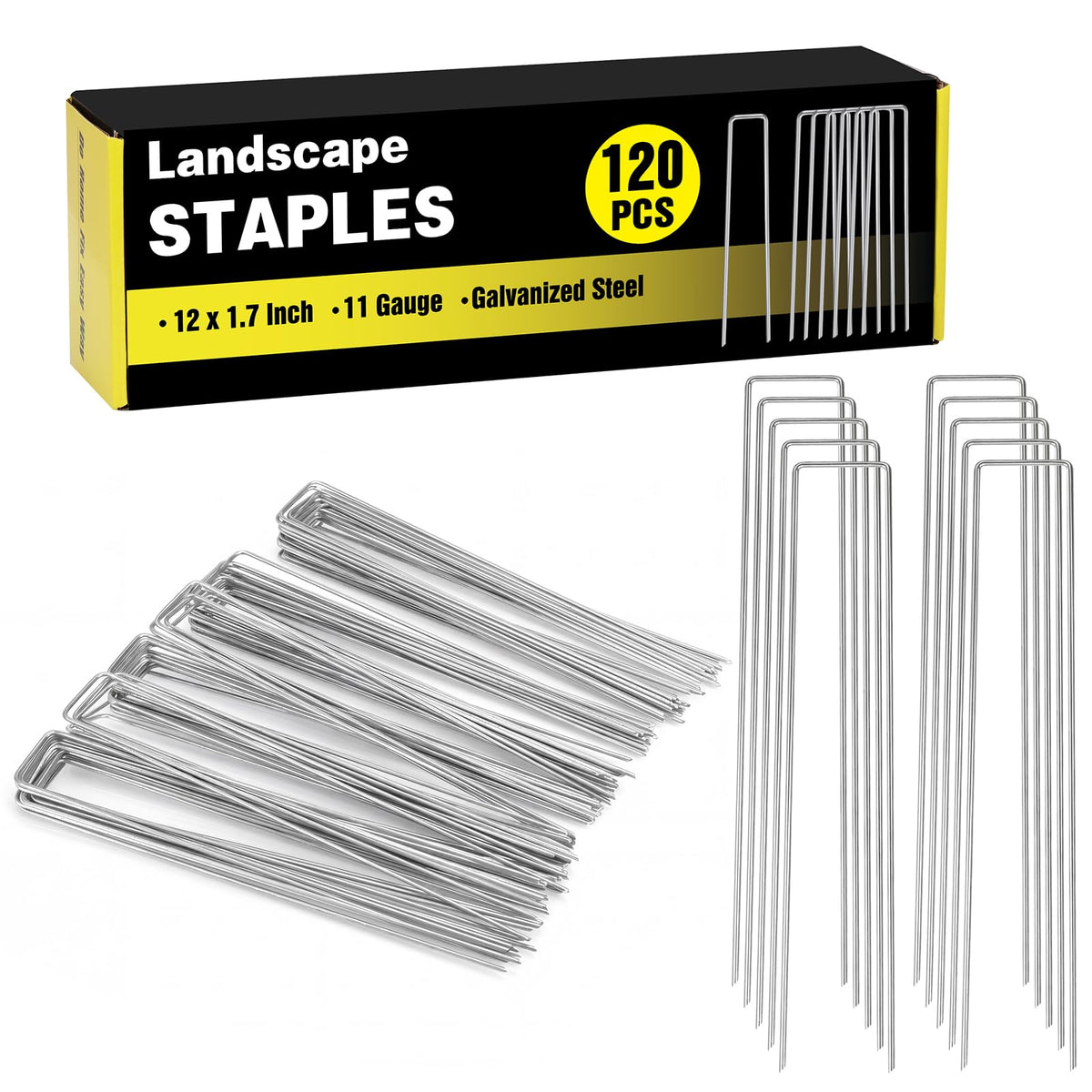 HongWay 120 Pack Landscape Staples, 6 Inch Garden Stakes Galvanized Steel