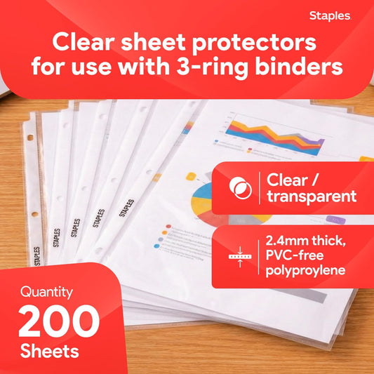 Staples Sheet Protectors, 8.5x11 Inch, Top-Loading, Clear, 200-Pack
