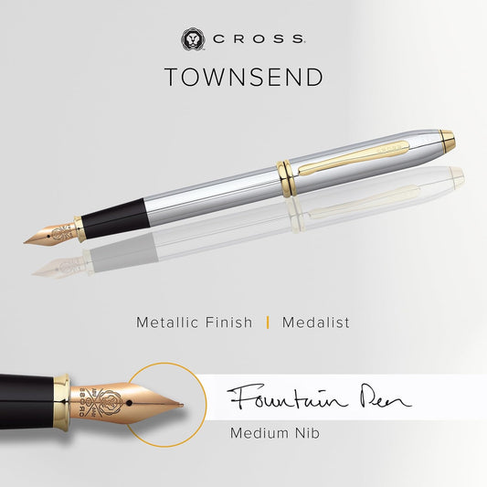 Cross Townsend Refillable Fountain Presented in a Luxury Gift Box - Medium Point, Black Ink, Medalist