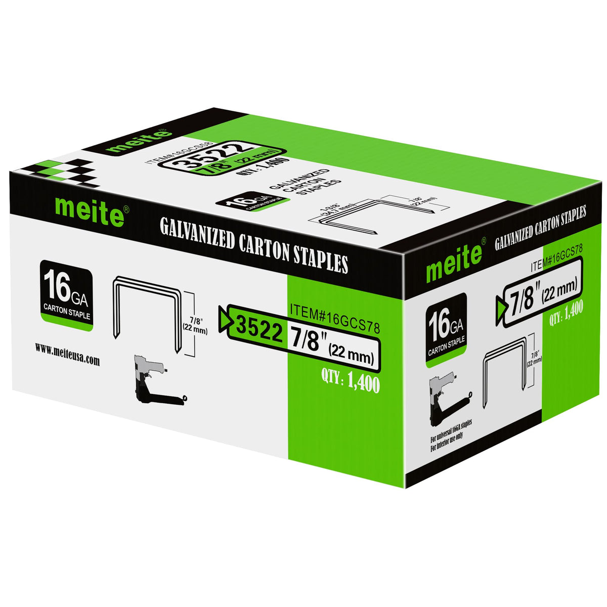 meite 16 Gauge 1-3/8" Wide Crown 3/4" Leg Carton Closing Staples 1,600PCS