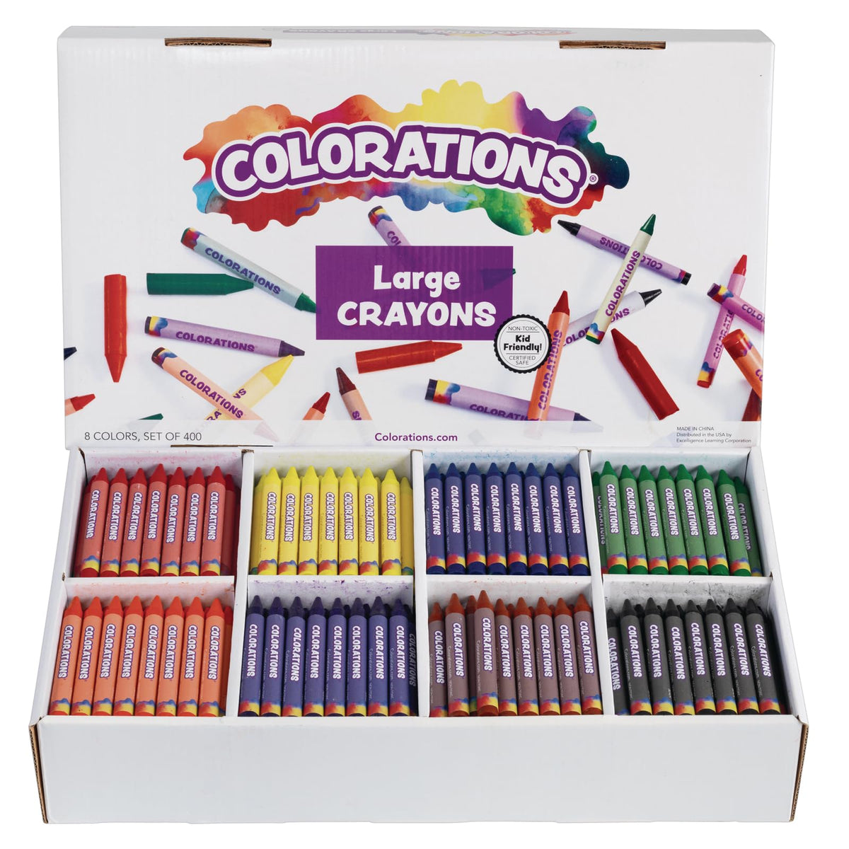 Colorations Large Crayon Classroom Pack, 400 Count, 16 Colors, Non-Toxic