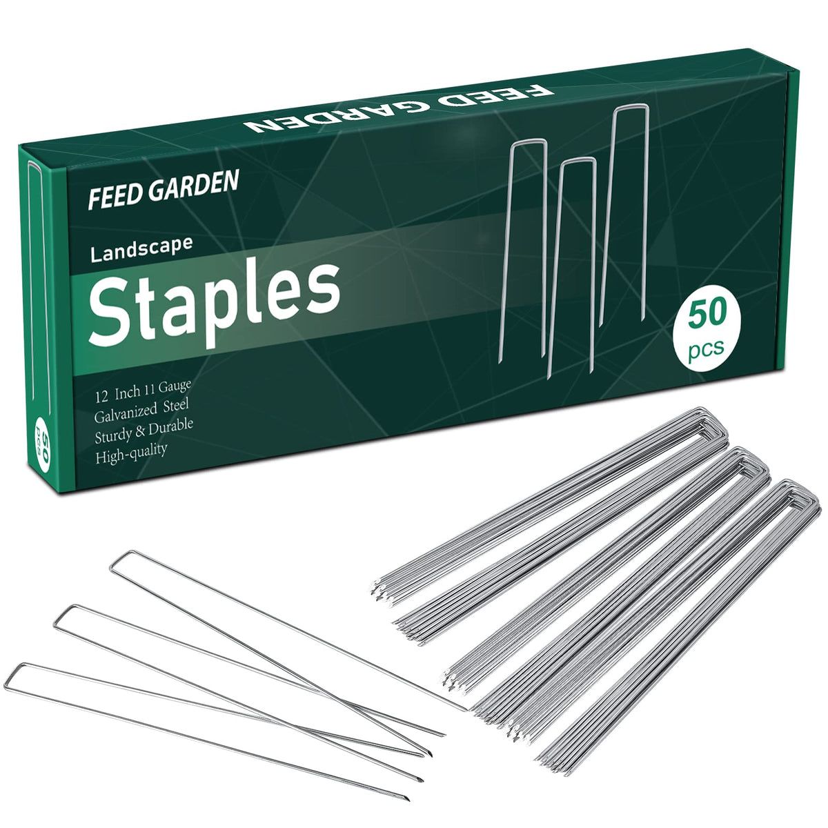 FEED GARDEN 6 Inch 200 Pack Galvanized Landscape Staples 11 Gauge Anti-Rust Garden Stakes Landscaping Fabric SOD Pins Yard Stakes for Christmas Decoration Weed Barrier Fabric