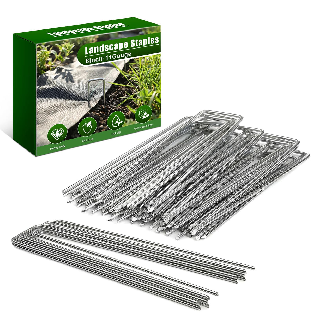HOOPLE 200Pack 6 Inch 11 Gauge Galvanized Landscape Staples,Stakes for Outdoor Decorations, Anti-Rust Staples for Weed Barrier Fabric, U-Shaped Tent Stakes (200)
