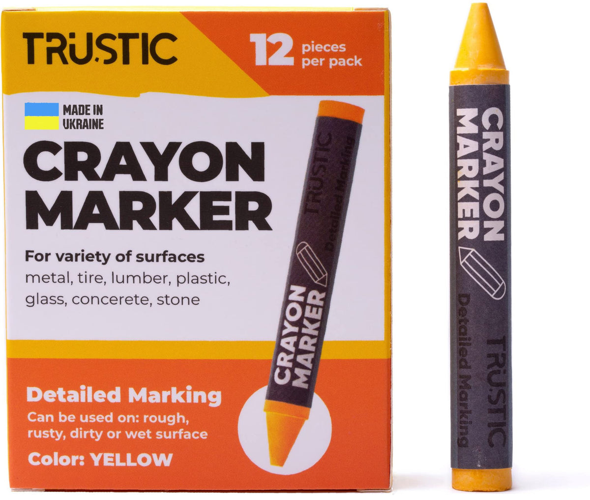 Universal Crayon Wax Marker for Industrial and Craft Detailed Marking on Lumber Metal Carton Ceramics Concrete Glass Plastic Tire 4 x 1/2", Pack of 12 (Multicolor)