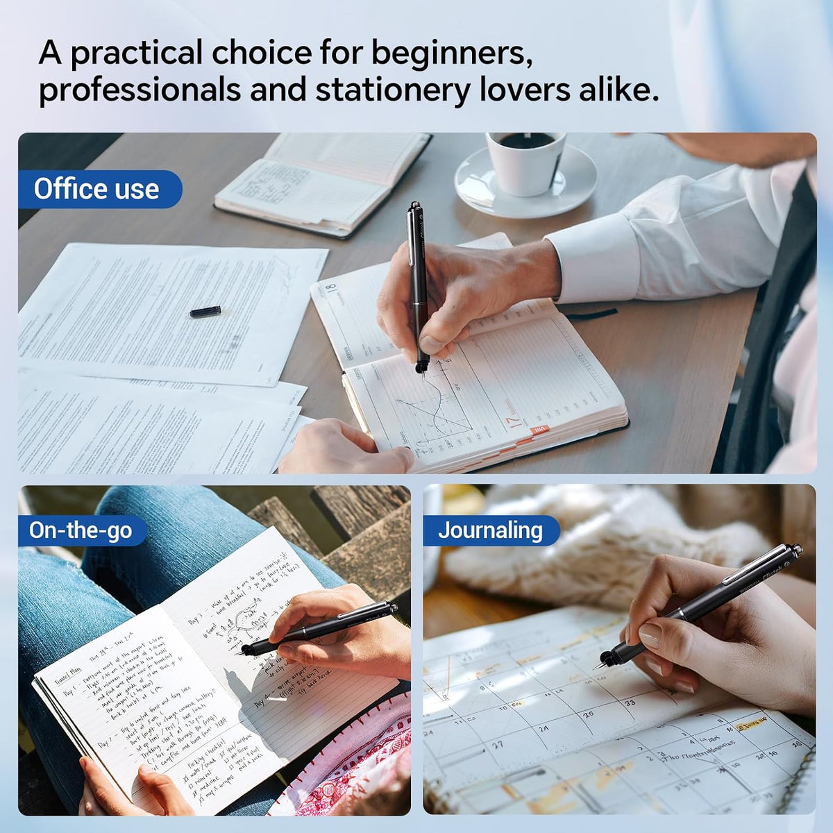 WRITECH Clictek Retractable Fountain Pen: Fine Point Black Ink Cartridges