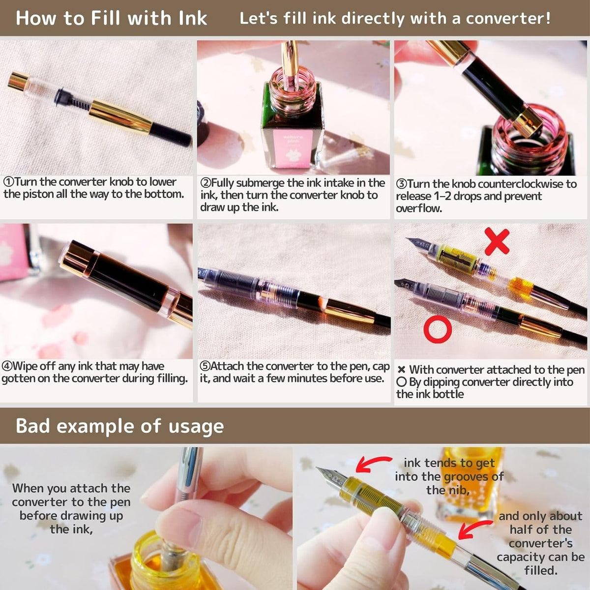 Fountain Pen Set |Preppy Fine Nib 0.3mm Black (PSQ-300#1-2) & Converter Silver (700A) & 10 Black Ink Cartridges (SPSQ-400#1) & 5 Colors Sticky Notes