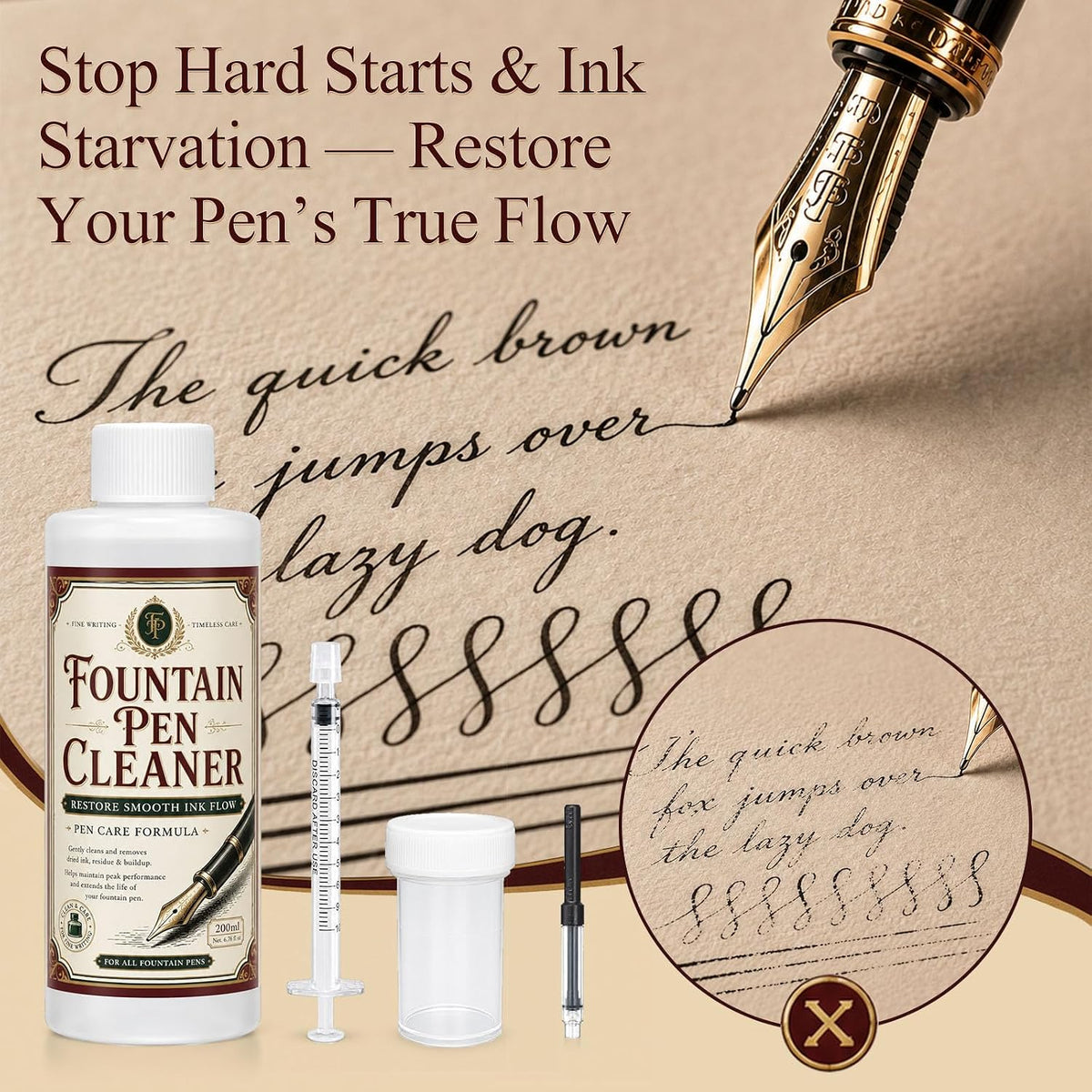 Fountain Pen Cleaner - Safe Flush, Non-Corrosive, Restores Flow