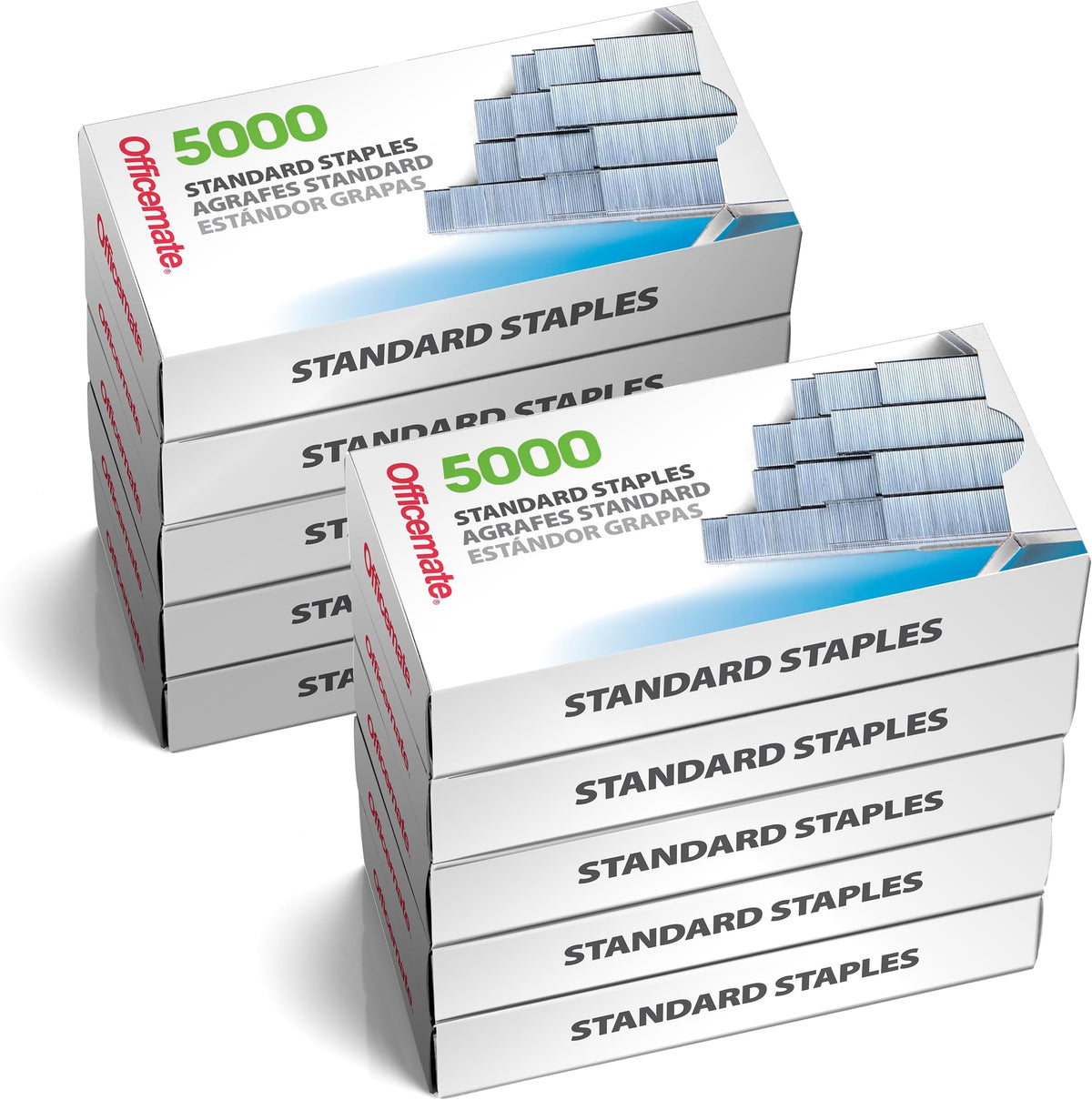 Officemate Standard Staples - Chisel Point Tips, 10 Boxes of 5,000 Staples, 1/4-Inch Leg Length, Universal Compatibility, Office Supplies and School Supplies for Everyday Paper Fastening