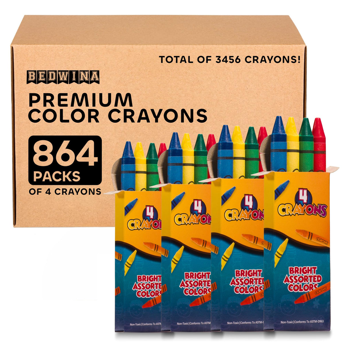 Bulk Crayons (576 Count) Party Favors & Classrooms, 144 Packs of 4 Colors