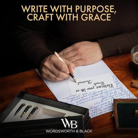 Wordsworth & Black Luxury Bamboo Maple Calligraphy Pen Set, 6 Nibs