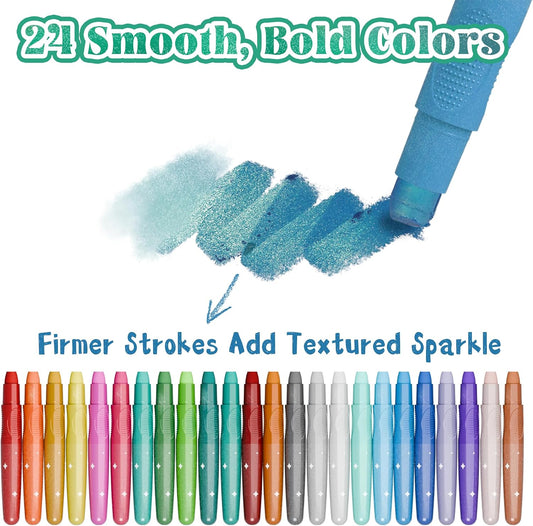 24 Colors Sparkling Metallic Watercolor Gel Crayons, Glitter Twistable Crayons for Toddlers, Non-Toxic, Hands Cleand, Washable, Coloring Gifts for Boys and Girls