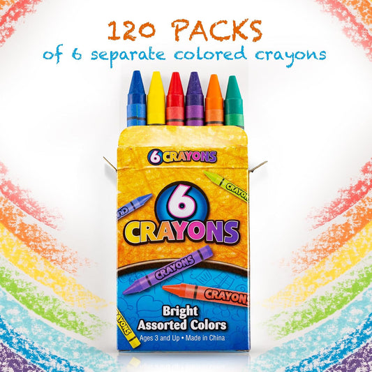 Bulk Crayons (720 Count) Party Favors & Classrooms, 120 Packs of 6 Colors
