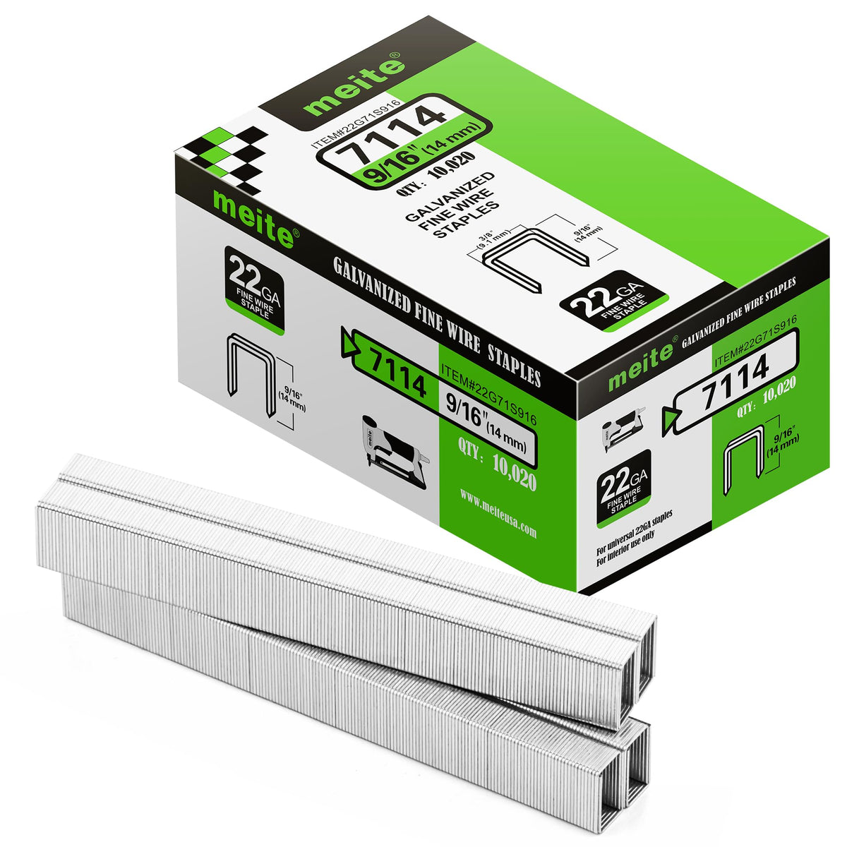 meite 22 Gauge 71 Series 3/8" Crown Wide 3/8" Leg Length Galvanized Staples for Upholstery Stapler 10,020 PCS/Box (1 Box)