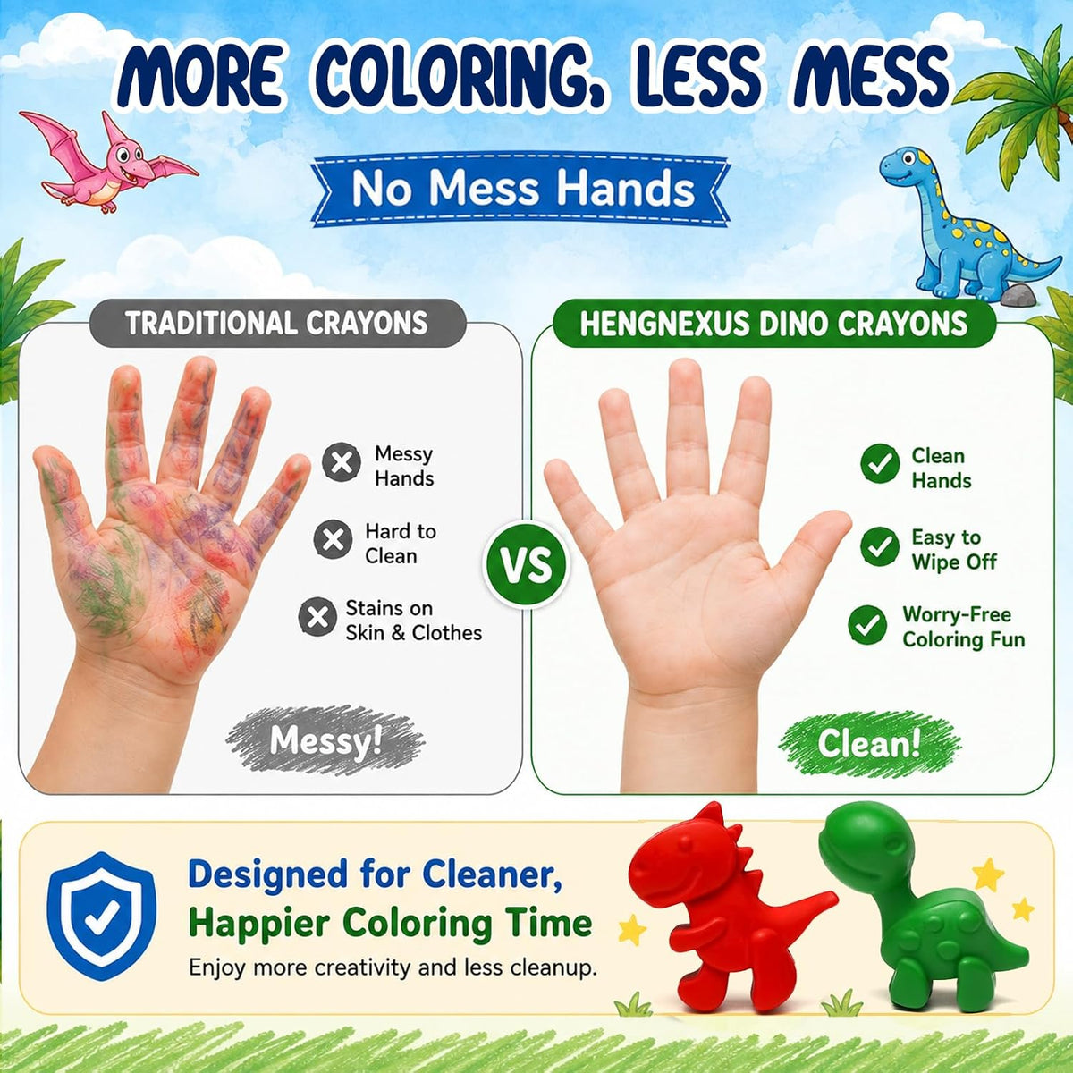 Dinosaur Crayons for Toddlers & Kids, 8 Colors Jumbo Crayons