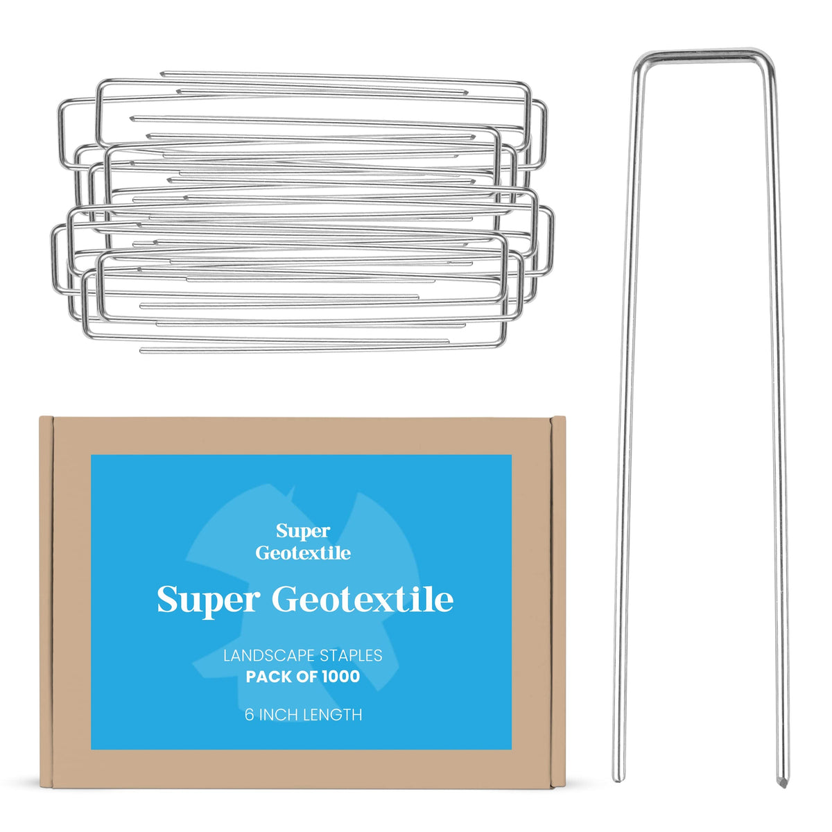 Super Geotextile Landscape Staples - Heavy Duty 11 Gauge Galvanized U-Shaped Sod Pins for Weed Barrier and Landscaping Fabric Stakes - 1" x 6" (100 pcs)