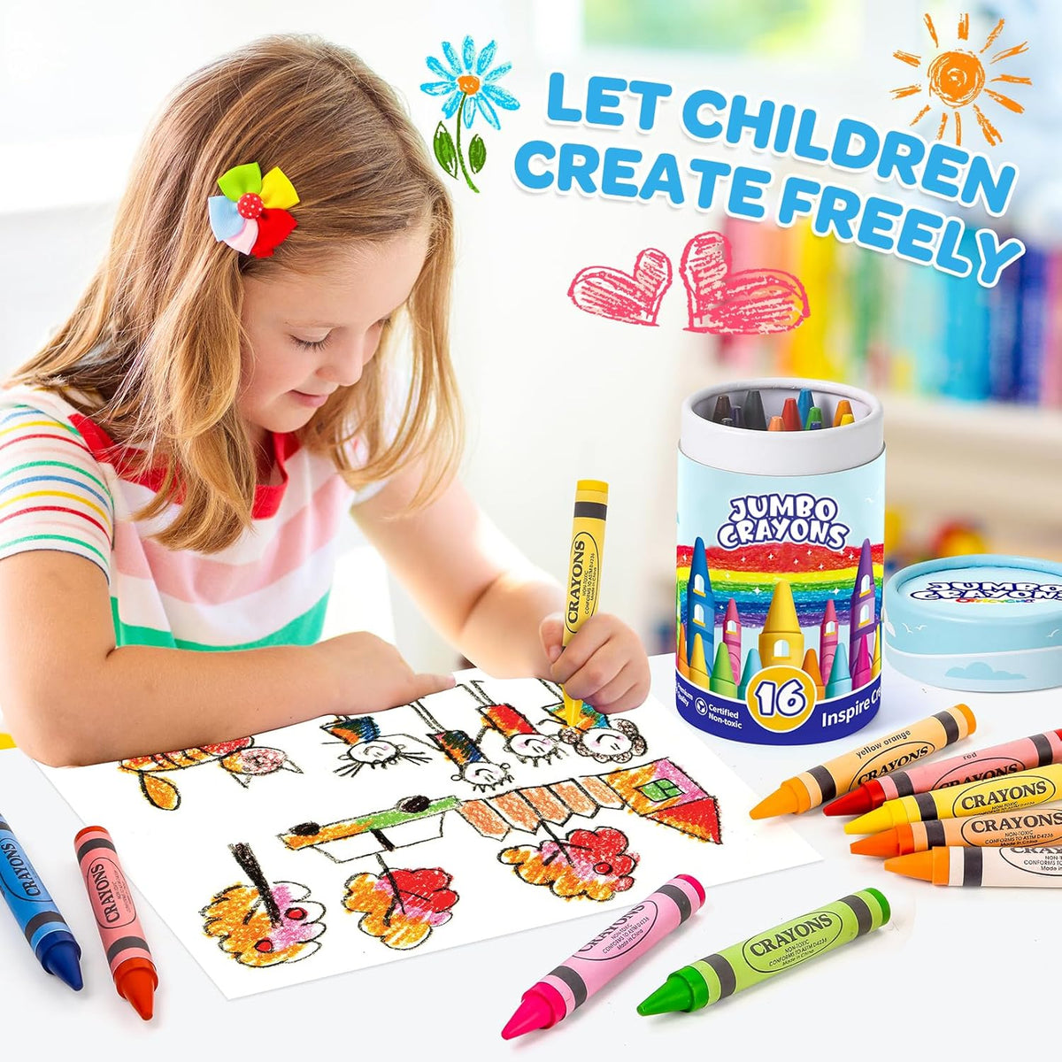 16 Colors Jumbo Crayons for Toddlers Kids Coloring & Arts Supplies