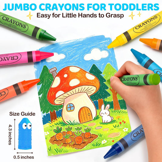 18 Colors Jumbo Crayons for Toddlers, Washable Easy Grip Large Crayons for Kids, Non-Toxic Big Crayon for Coloring, School Art Crafts Supplies, Classroom Must Haves, Birthday Gifts for Boys Girls