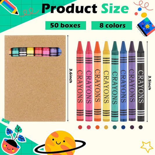 Bulk Crayons Individual Packs, 8 Color Mini for Kids, 50 Packs