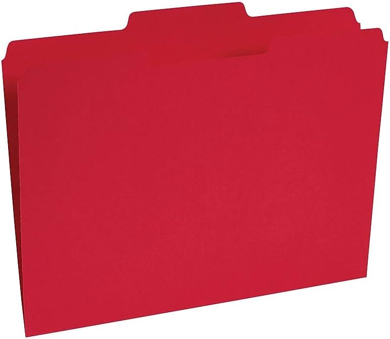 Staples Reinforced Colored File Folders, Letter, 3-Tab, Red, 100/Bx
