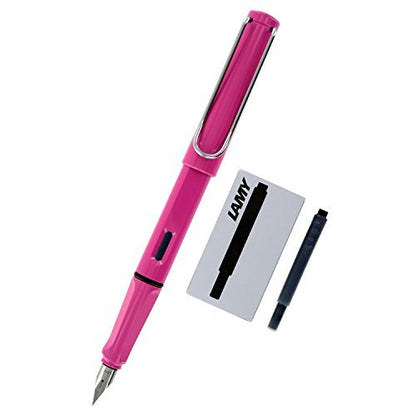 Lamy Safari Fountain Pen (19M) White & 5 Black Ink Cartridges