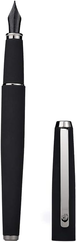 Hongdian 517D Matte Black Fountain Pen Stell Fine Point, Warrior Series, Classic Design with Converter and Metal Case