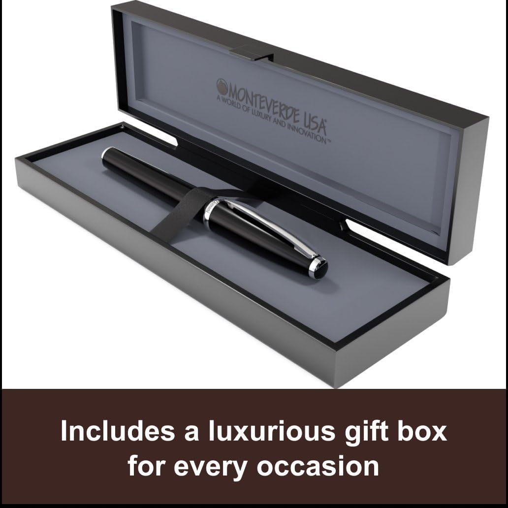 Monteverde USA Aldo Domani Fountain Pen Black – Medium Nib – Free Ink Bottle, Converter & Cartridges – Smooth JoWo German Nib – Elegant Gift Pen in Box