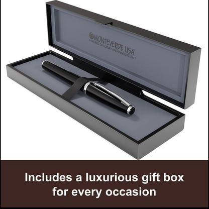 Monteverde USA Aldo Domani Fountain Pen Black – Medium Nib – Free Ink Bottle, Converter & Cartridges – Smooth JoWo German Nib – Elegant Gift Pen in Box