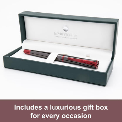 Monteverde USA Impressa Fountain Pen Gun Metal with Red Trim - Extra Fine Point - JoWo German Nib