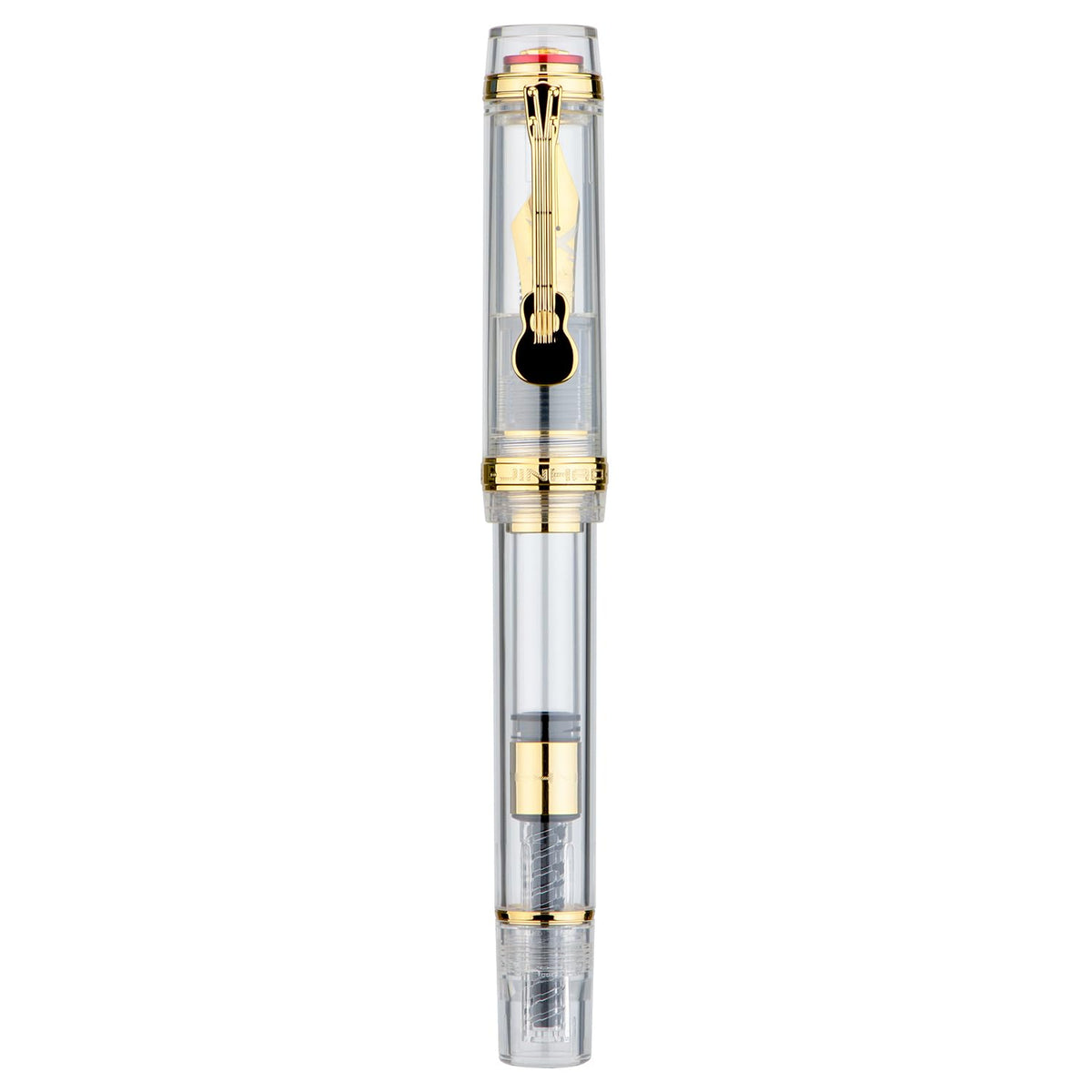 Jinhao 1935 Tiandao Series Fountain Pen, Size 8 Fine Nib Palace Red & Transparent Acrylic with Guitar Clip and Large Capacity Converter