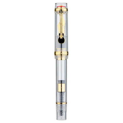 Jinhao 1935 Tiandao Series Fountain Pen, Size 8 Fine Nib Palace Red & Transparent Acrylic with Guitar Clip and Large Capacity Converter