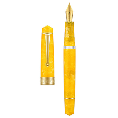 Asvine P20 Piston Fountain Pen Gradual Yellow Resin, Iridium Extra Fine Nib Gold Trim Smooth Writer Collection with Case Set
