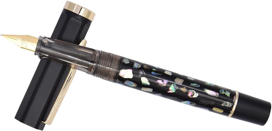Jinhao 58 Fountain Pen, Iridium Extra Fine Nib with Shell Carving Classic Design Smooth Writing Fountain Pen with Ink Converter - Black