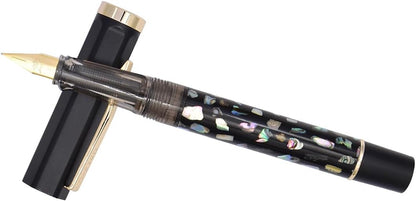 Jinhao 58 Fountain Pen, Iridium Extra Fine Nib with Shell Carving Classic Design Smooth Writing Fountain Pen with Ink Converter - Black