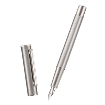 HONG DIAN Forest Pro Silver Stainless Steel Fountain Pen, Extra Fine Nib Classic Design Smooth Writing Pen with Converter and Metal Pen Case Set